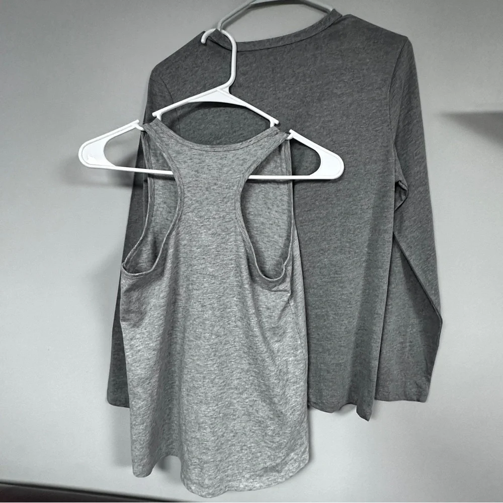 Adidas Girls Gray & Pink Razor Back Tank Top With FREE Long Sleeve Tee, L